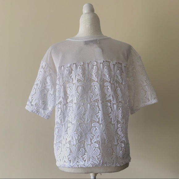 LOFT Floral Lace and Mesh Top in White - Picture 3 of 12